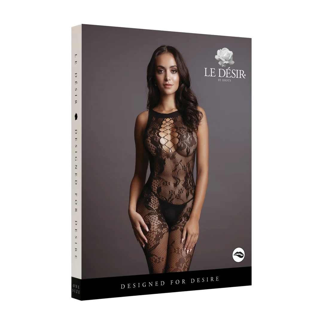Body de rejilla con cuello alto de encaje y entrepierna abierta para cuerpos con curvas – LIN - Imagen 7