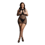Minivestido atrevido de rejilla con copas abiertas, choker y escote en V para un estilo curvy - Le Desir - Imagen 4