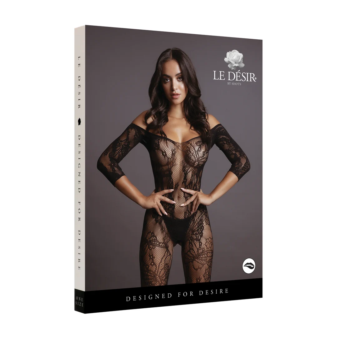 Body de rejilla de encaje con mangas largas y entrepierna abierta para siluetas curvy – LIN - Imagen 19