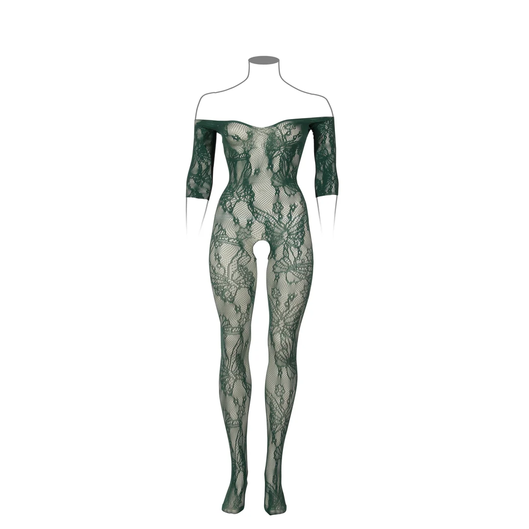 Body de rejilla de encaje con mangas largas y entrepierna abierta para siluetas curvy – LIN - Imagen 4