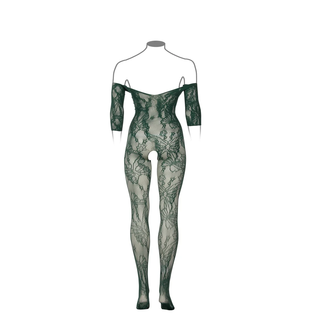 Body de rejilla de encaje con mangas largas y entrepierna abierta para siluetas curvy – LIN - Imagen 5