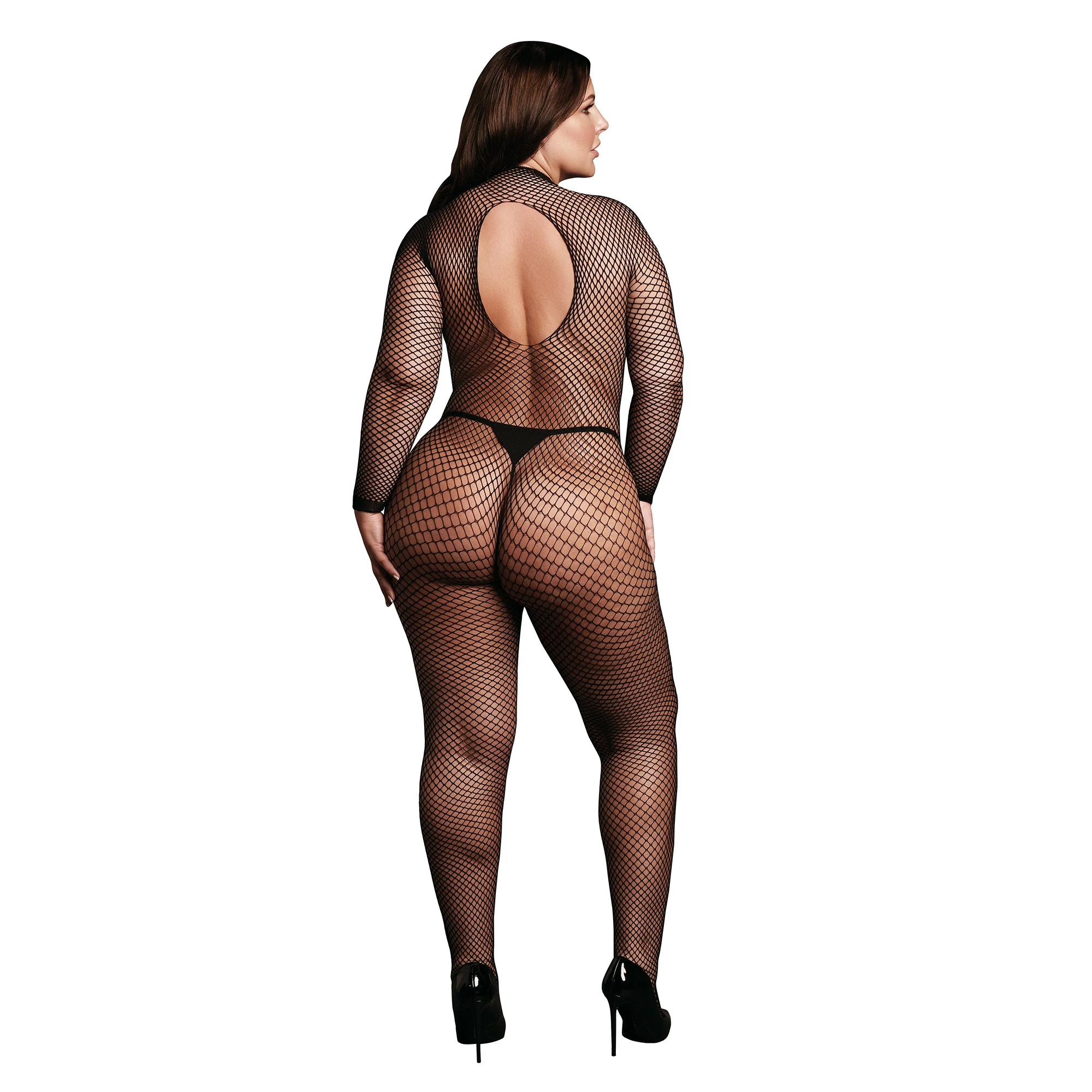 Body de rejilla con abertura en la entrepierna y cuello alto, con un encanto lleno de curvas – Desirelle - Imagen 3