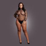 Body de rejilla con cuello alto y espalda descubierta para realzar tus curvas, negro - OSX - Imagen 4