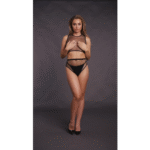Conjunto de lencería sexy para cuerpos con curvas, con top corto de rejilla y entrepierna abierta, OSX - Imagen 12