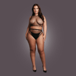 Conjunto de lencería sexy para cuerpos con curvas, con top corto de rejilla y entrepierna abierta, OSX - Imagen 4