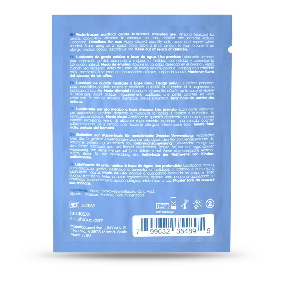 EX18130-5 Lubricante de base acuosa, hidratación duradera y respetuosa con la piel, sin perfume y sin sabor, 4 ml, Crushious - Imagen 1