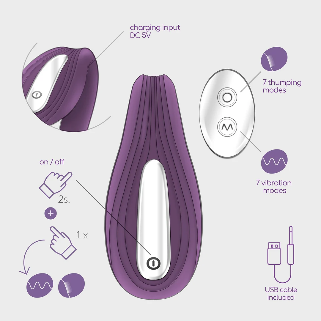 Crushious Pleasuriser, vibrador recargable en C con lubricante, morado - Imagen 5