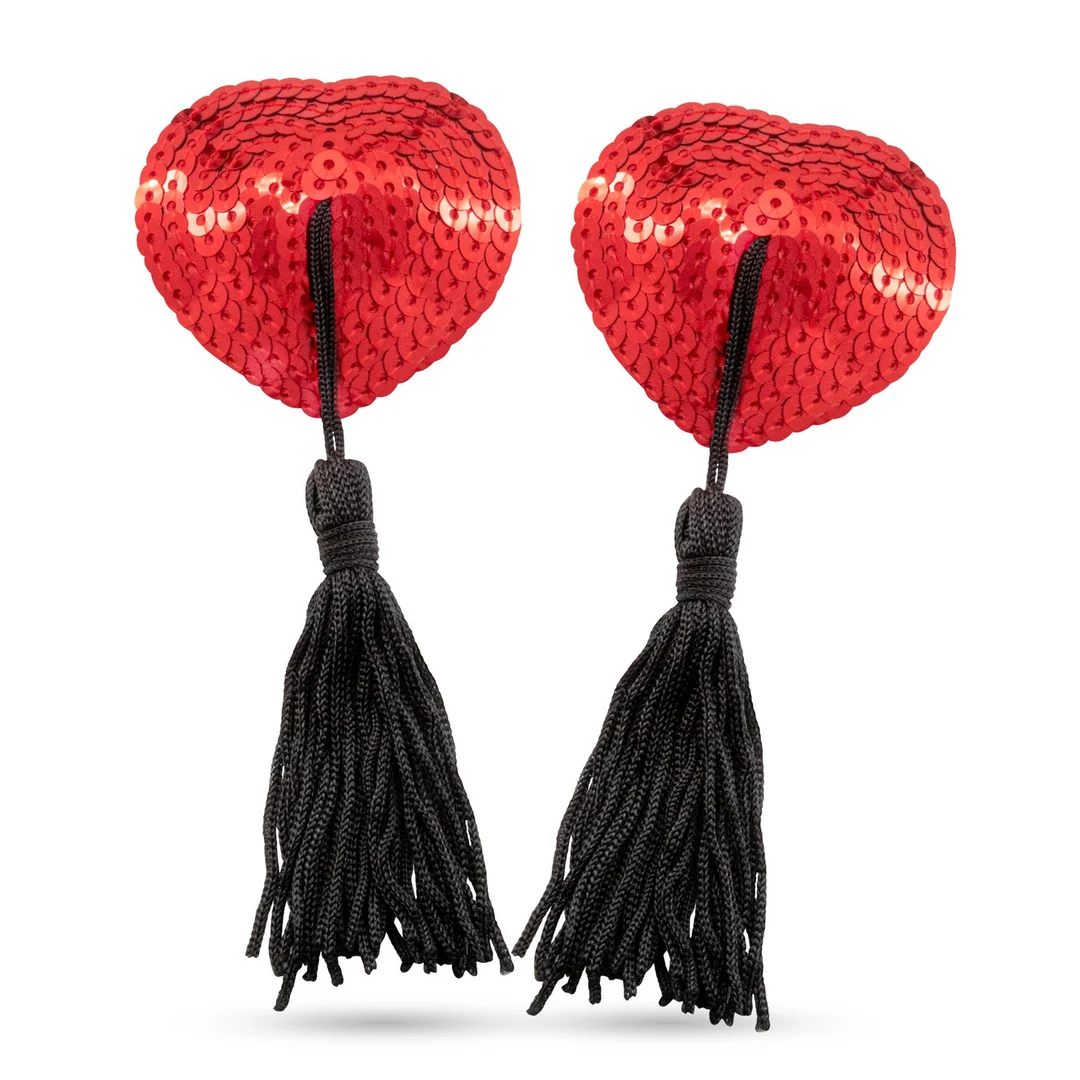 Cubrepezones con borlas Bettie Boobs rojos y negros - Imagen 4