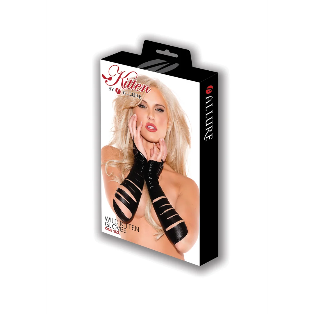 Guantes negros de efecto wet look Wild Kitten - Imagen 1