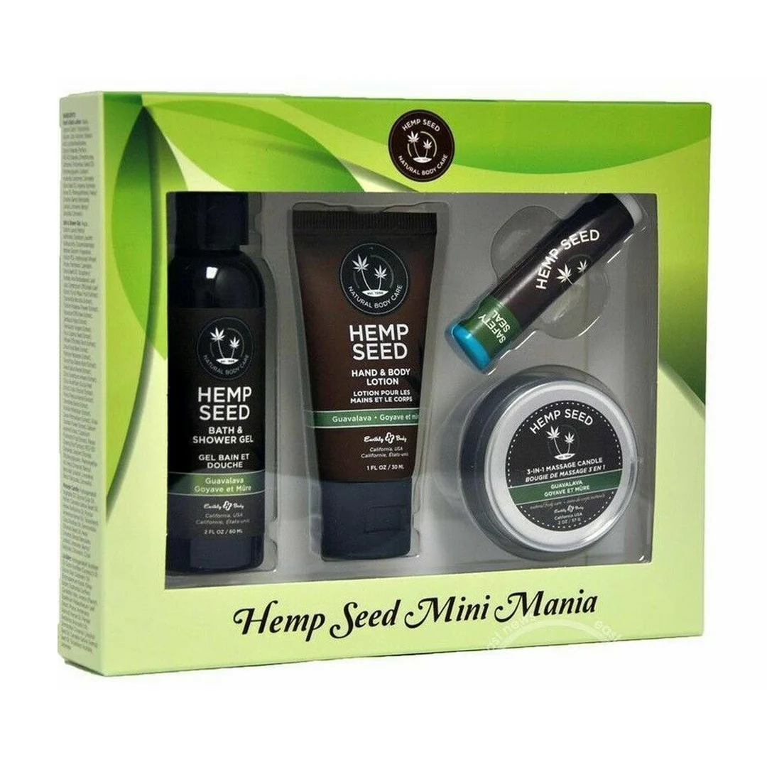 Hemp Seed Mini Mania Travel Set – set de cuidado de la piel de 4 piezas en formato mini – aroma de guayaba y mora - Imagen 1