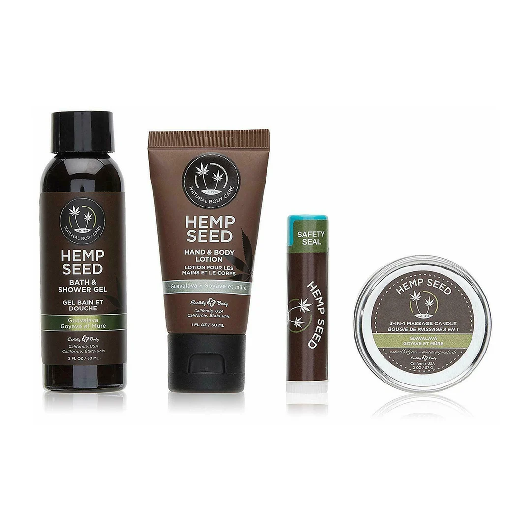 Hemp Seed Mini Mania Travel Set – set de cuidado de la piel de 4 piezas en formato mini – aroma de guayaba y mora - Imagen 2
