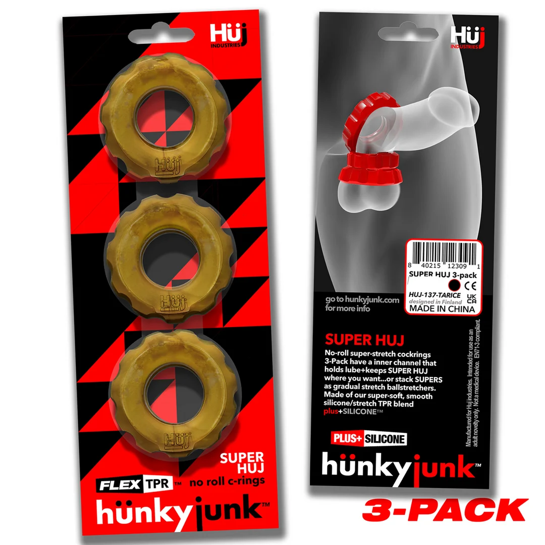 HUJ-137-BRZ-2 Anillos para el pene Hunkyjunk Super Huj, 3 unidades - Imagen 1