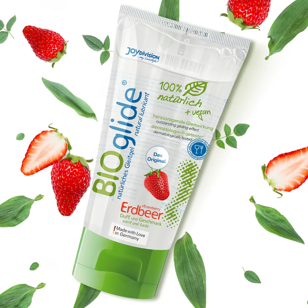 Lubricante con sabor, vegano y 100 % natural, fresa, 80 ml, BIOglide - Imagen 1