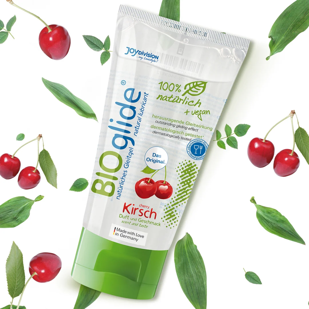 Lubricante con sabor, 100 % natural y vegano, cereza, 80 ml, BIOglide - Imagen 1