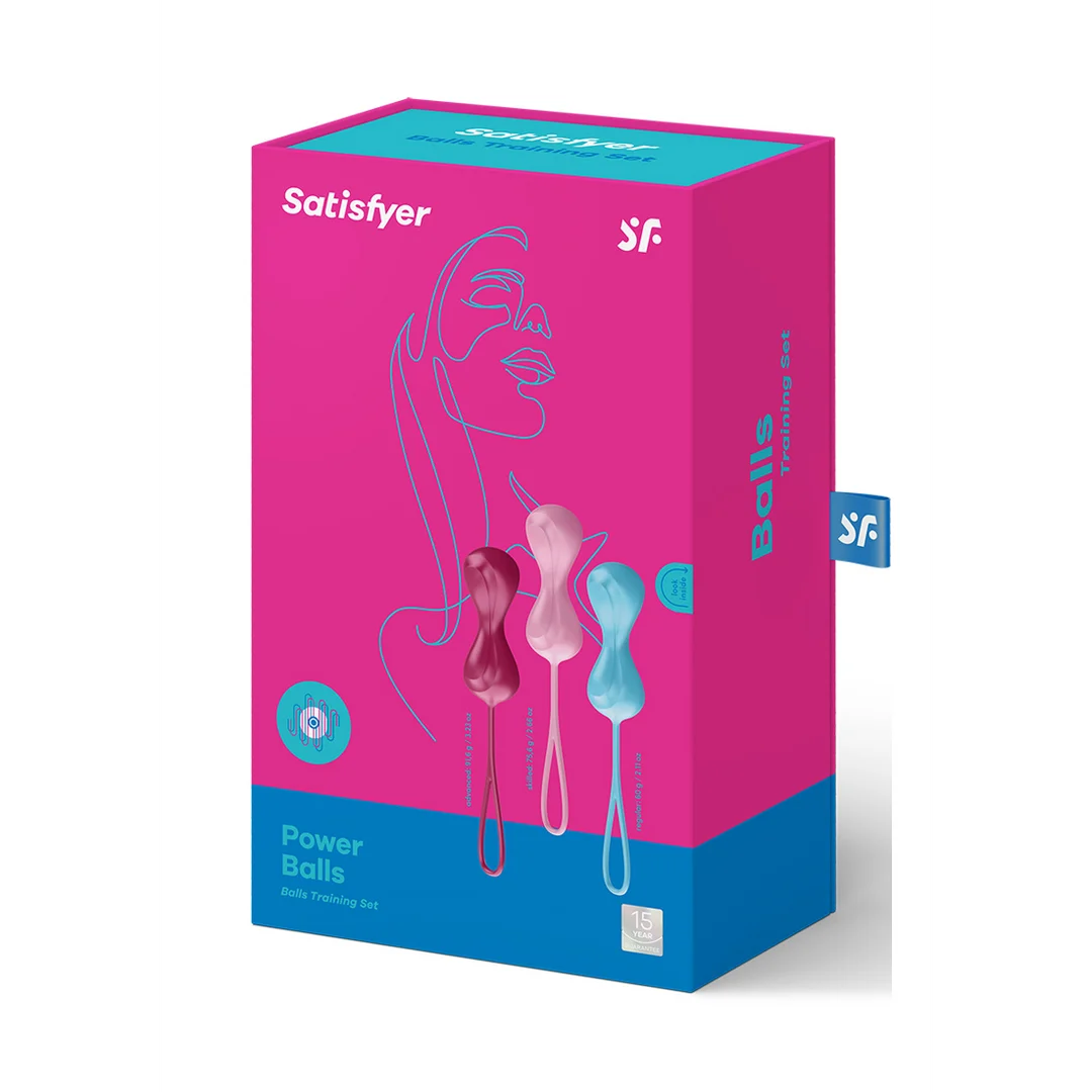 Entrenador del suelo pélvico con pesos variables Power Balls, bolas de Kegel, 3 unidades, turquesa, rojo y rosa - Imagen 1