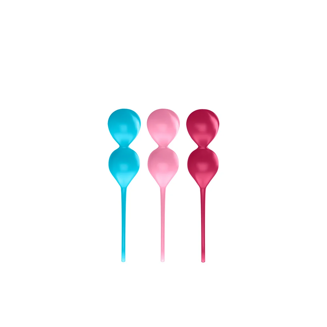 Extra para hombres con un sencillo entrenamiento del suelo pélvico: V Balls, bolas de Kegel, 3 unidades, turquesa, rojo y rosa - Imagen 3