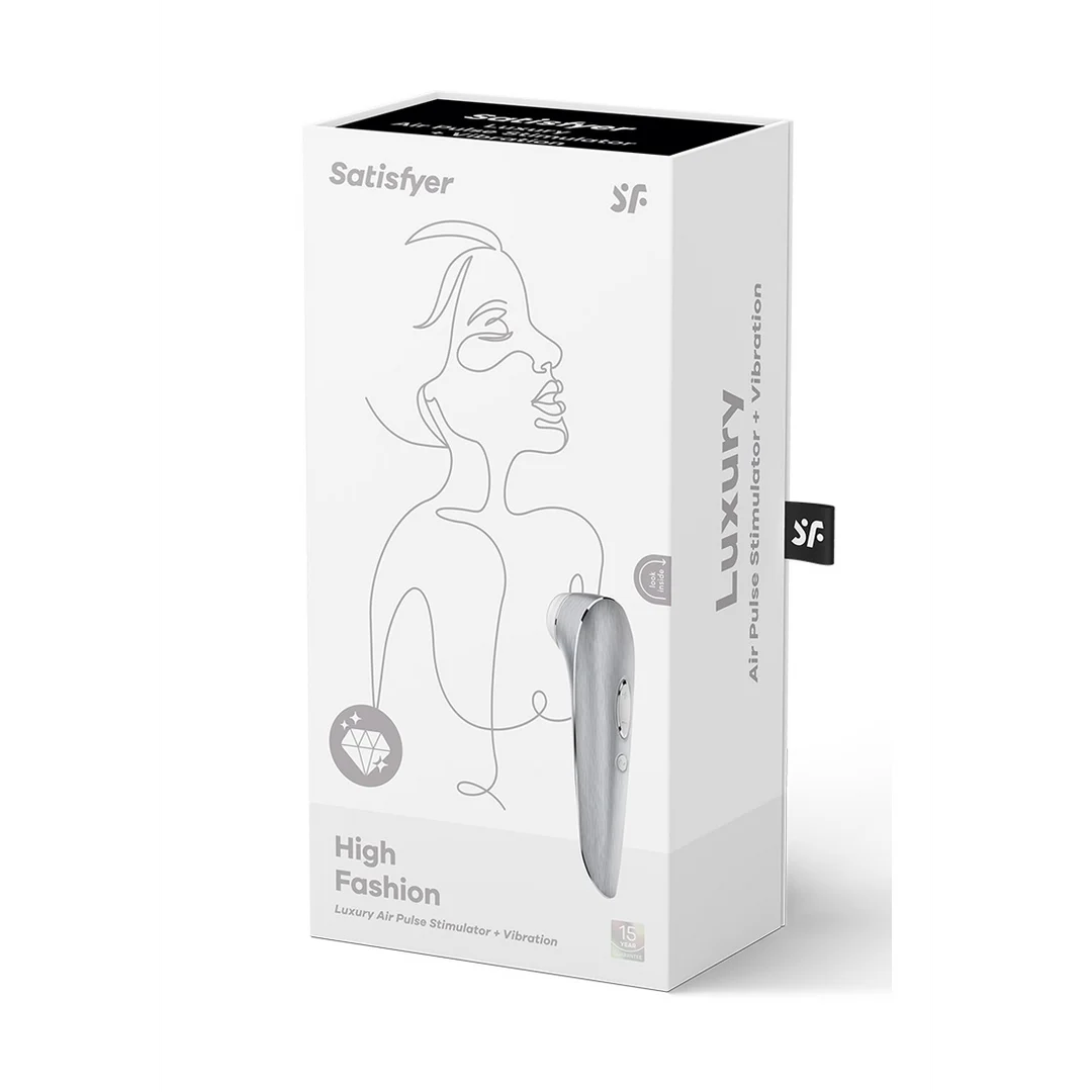 Satisfyer High Fashion estimulador de succión de aire y vibrador plateado - Imagen 1