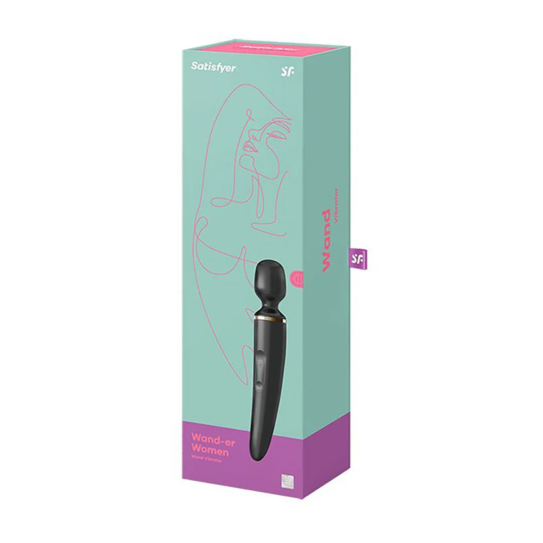 Vibrador tipo varita Satisfyer para masajes de cuerpo completo, Satisfyer negro y dorado - Imagen 1