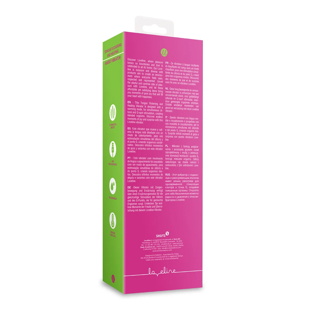 Vibrador rabbit – lengua en movimiento y función de calor – Loveline by Shots Exuberant Pink Loveline by Shots - Imagen 8
