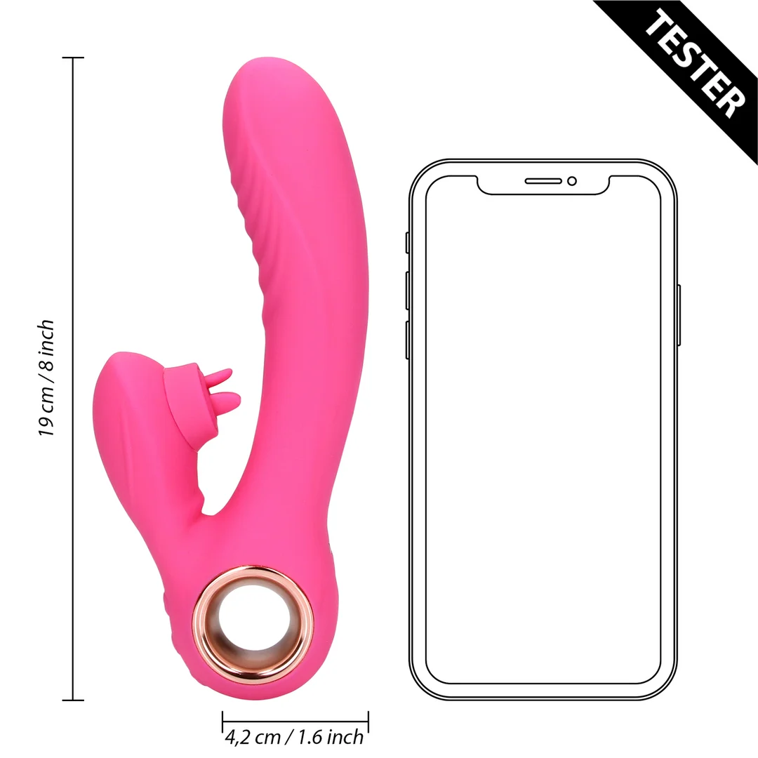 Vibrador rabbit – lengua en movimiento y función de calor – Loveline by Shots Exuberant Pink Loveline by Shots - Imagen 5