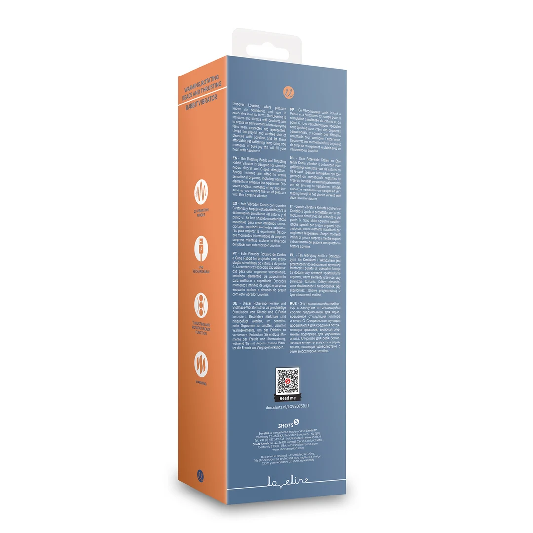 Vibrador conejito con eje de empuje y cuentas giratorias: Loveline by Shots, azul Loveline by Shots - Imagen 7
