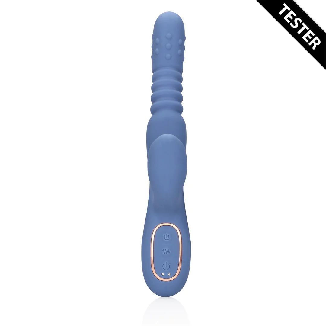 Vibrador conejito con eje de empuje y cuentas giratorias: Loveline by Shots, azul Loveline by Shots - Imagen 1