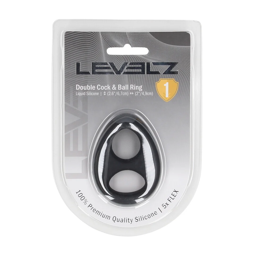 LVL01-0034BLK-2 Anillo doble de silicona Levelz para el pene y los testículos - Imagen 1