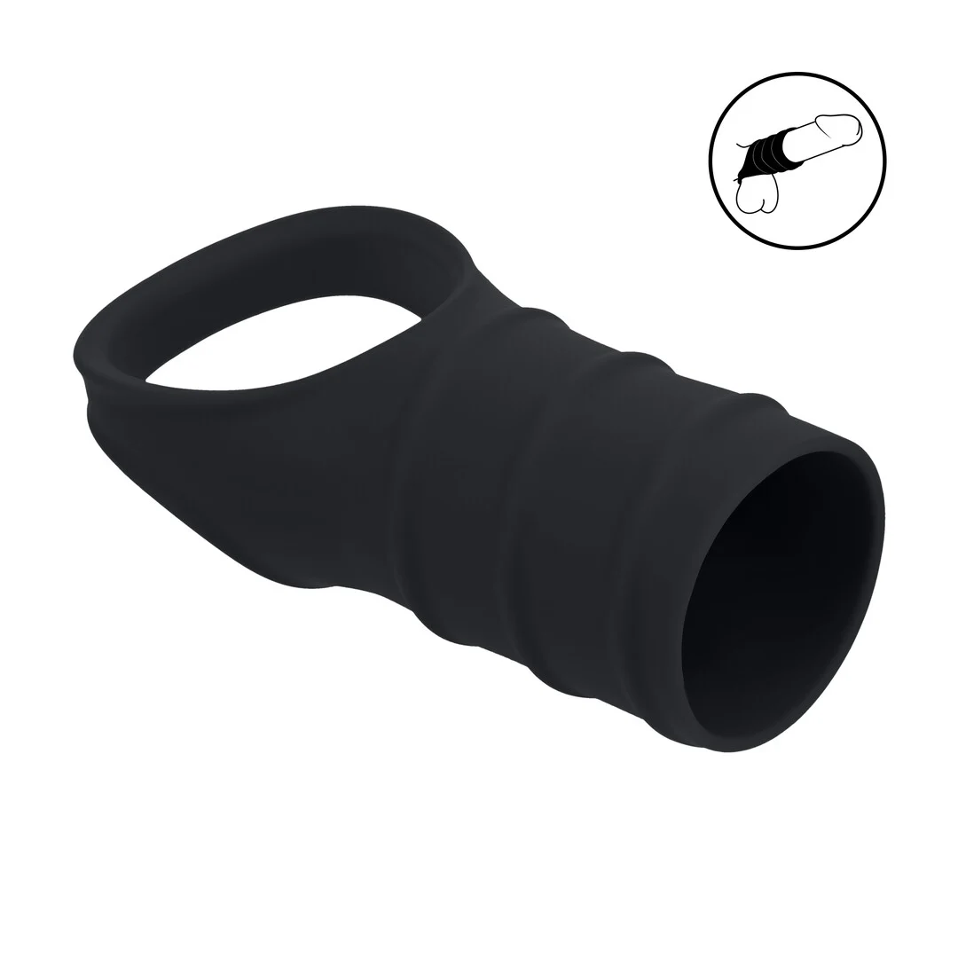 Anillo para el pene de silicona y funda estriada Levelz by Shots, negro - Imagen 6