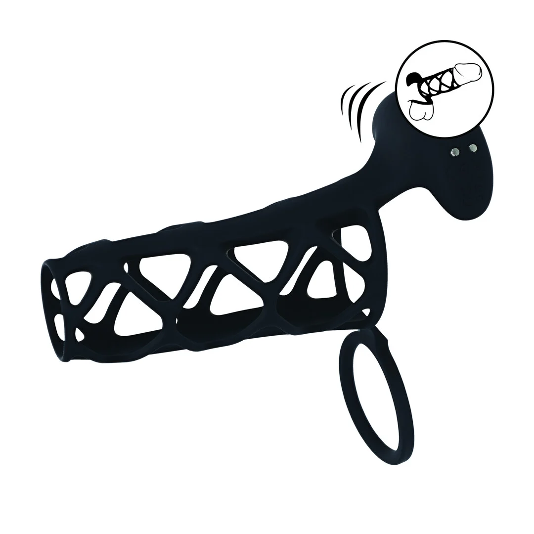 Funda vibradora para el pene Levelz by Shots con anillo para los testículos, negra - Imagen 5