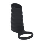 Funda vibradora de silicona con estrías para pene y anillo para testículos Levelz by Shots, negra - Imagen 3