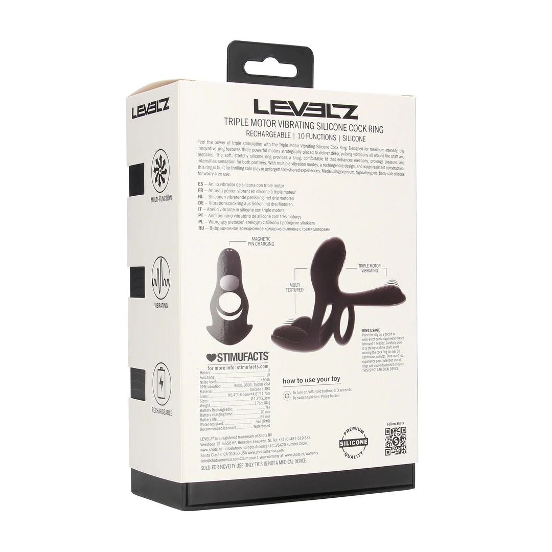 Anillo vibrador de silicona Levelz con tres motores - Imagen 2