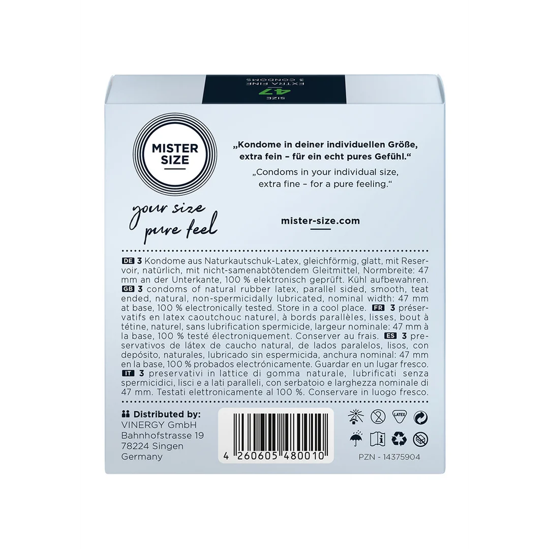 Condones Mister Size Pure Feel 47 mm, 3 unidades - Imagen 1