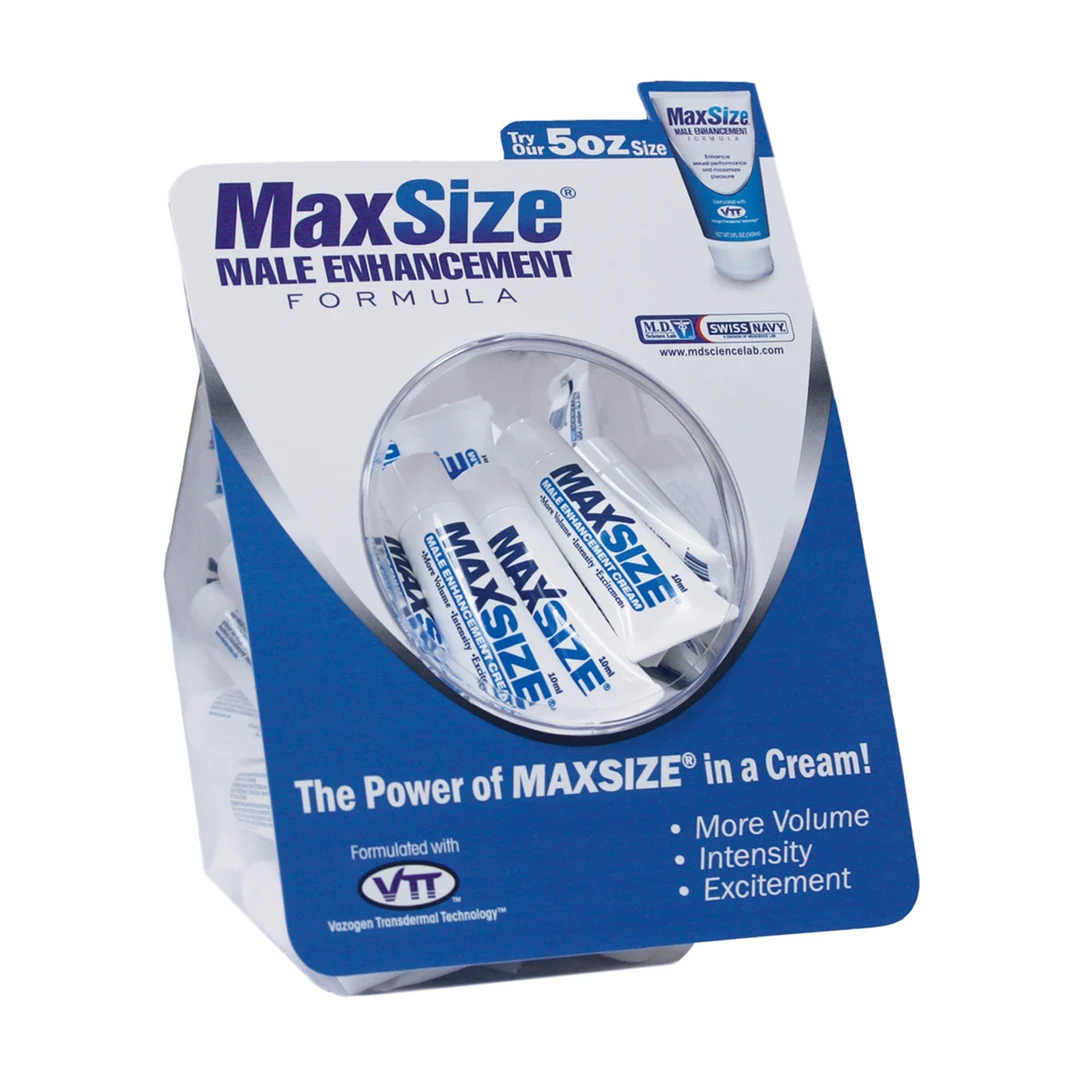 Crema para la erección – MAX Size, crema potenciadora masculina, 0.3 fl oz / 10 ml, Fishbowl, 50 unidades - Imagen 2