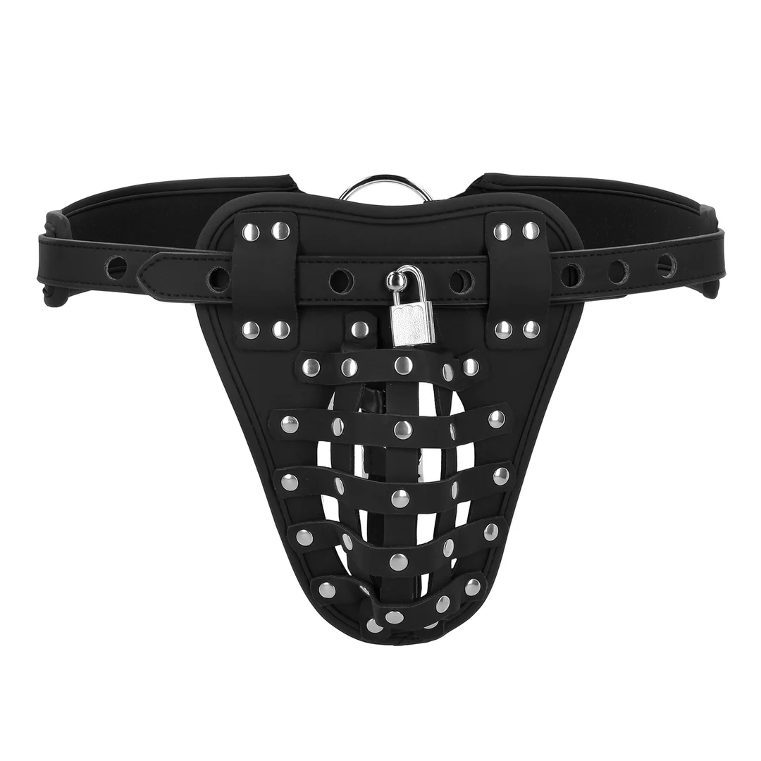 Suspensorio de castidad de cuero PU con correas - Imagen 3