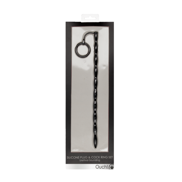 Set Ouch de plug de silicona y anillo para el pene, negro