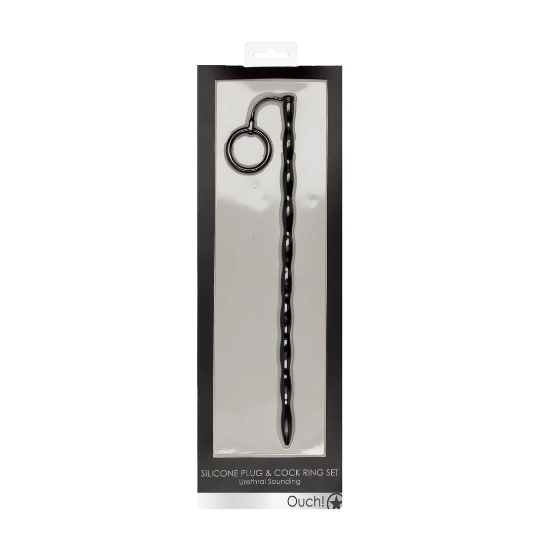 Set Ouch de plug de silicona y anillo para el pene, negro - Imagen 1
