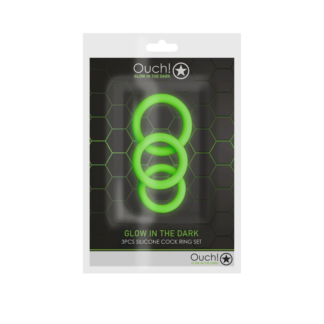 Set de anillos para el pene Ouch! que brillan en la oscuridad - Imagen 1
