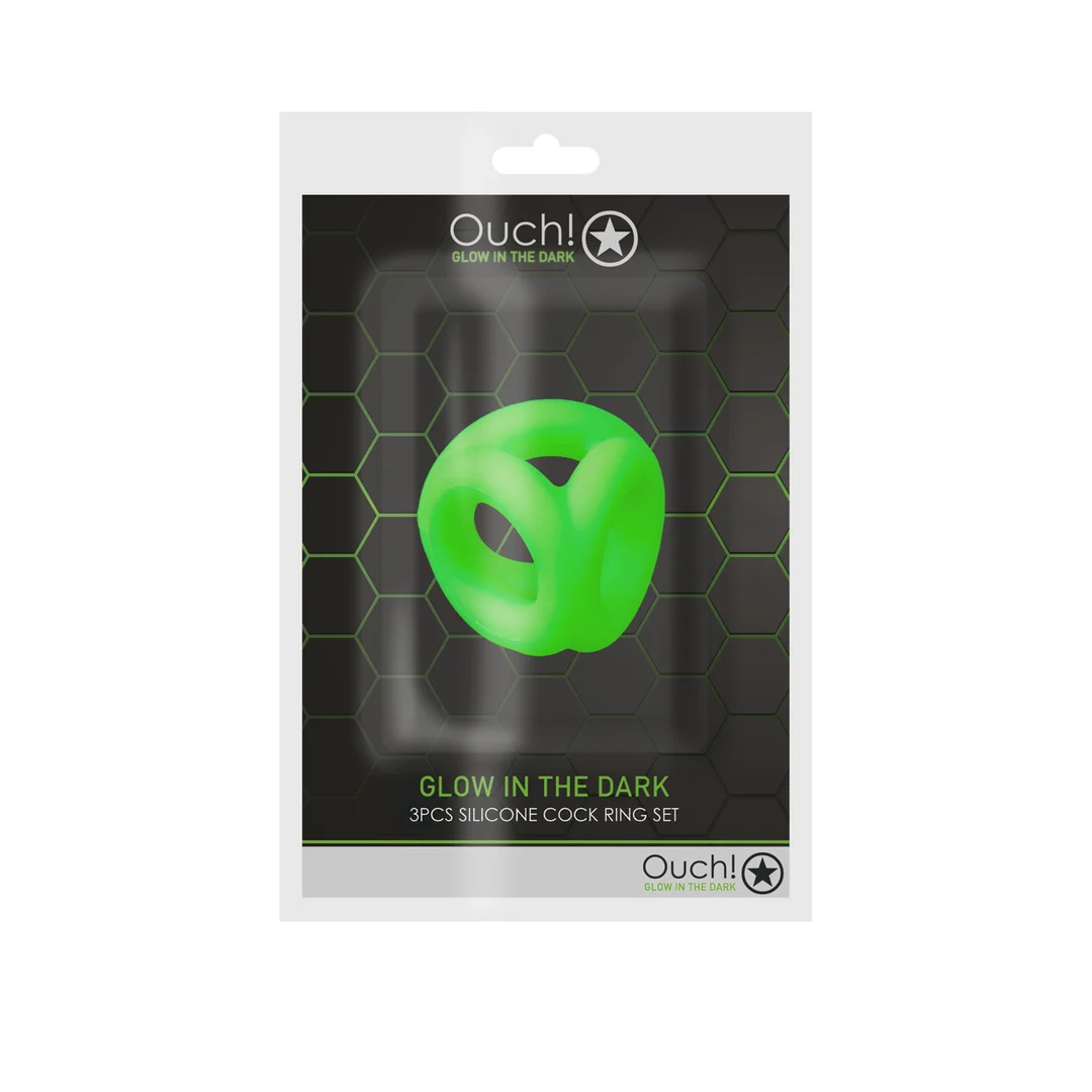 Anillo para el pene Ouch! Glow in the Dark con banda para los testículos - Imagen 1