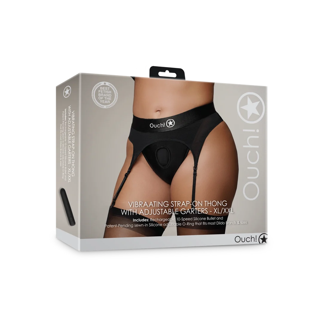 Ouch! Tanga con arnés y vibrador, con ligueros ajustables - Imagen 7
