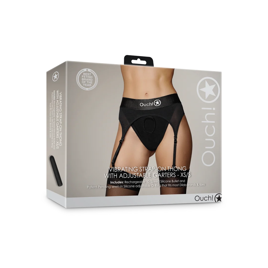 Ouch! Tanga con arnés y vibrador, con ligueros ajustables - Imagen 13