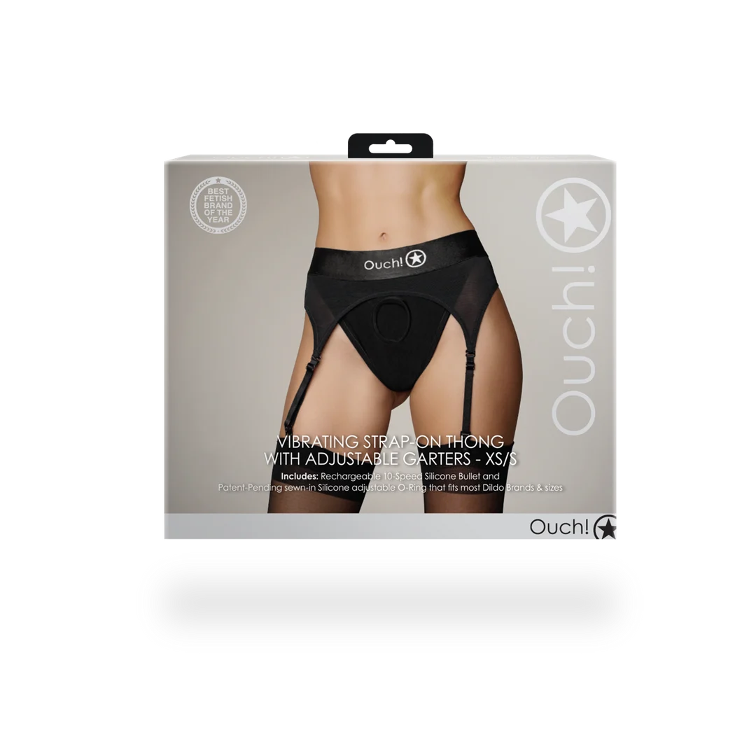 Ouch! Tanga con arnés y vibrador, con ligueros ajustables - Imagen 14