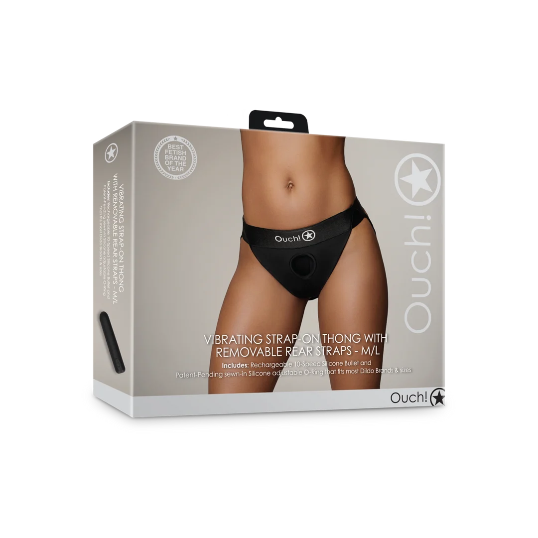 Vibrador tipo bala con 10 modos – Tanga con arnés Ouch! by Shots - Imagen 1