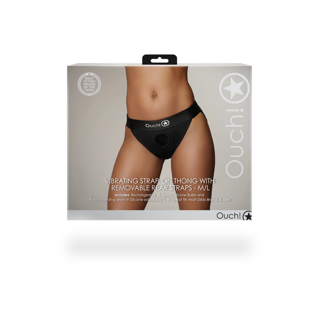 Vibrador tipo bala con 10 modos – Tanga con arnés Ouch! by Shots - Imagen 2