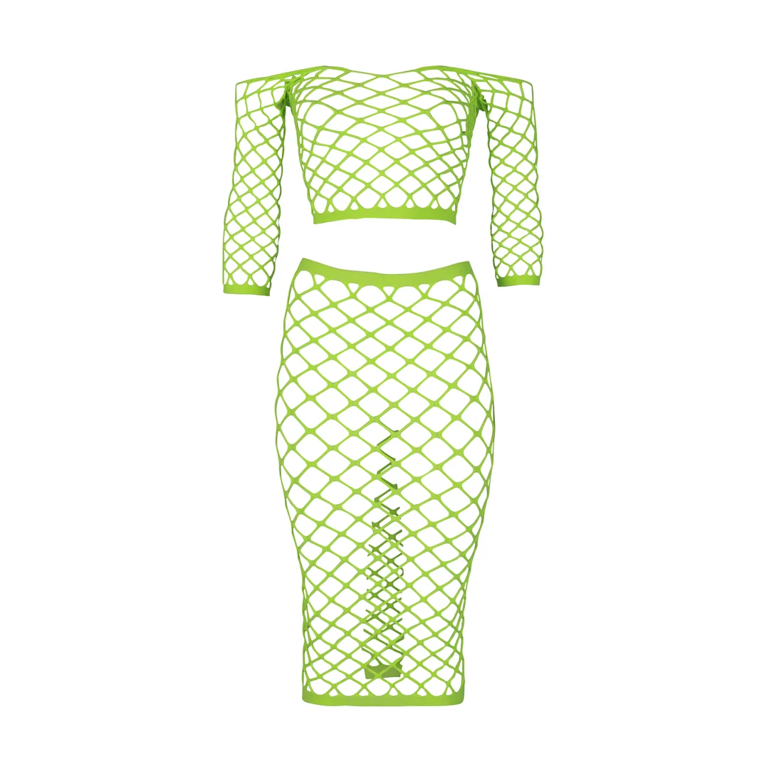 Top corto verde neón con falda larga - Imagen 5