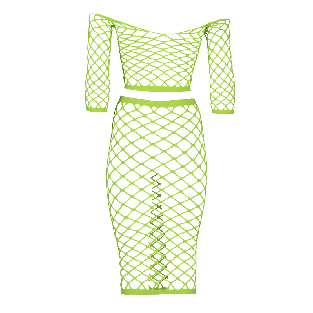 Top corto verde neón con falda larga - Imagen 6