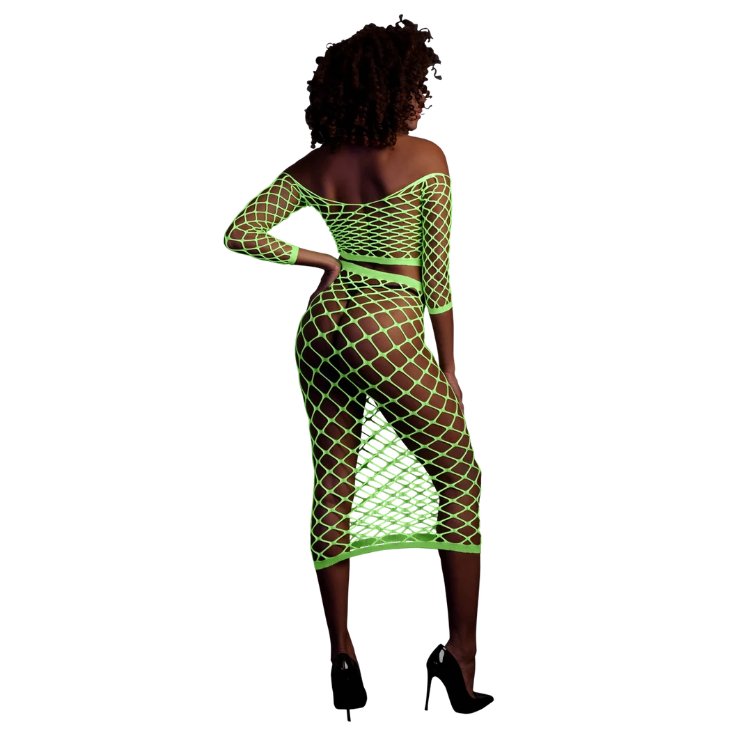 Top corto verde neón con falda larga - Imagen 2