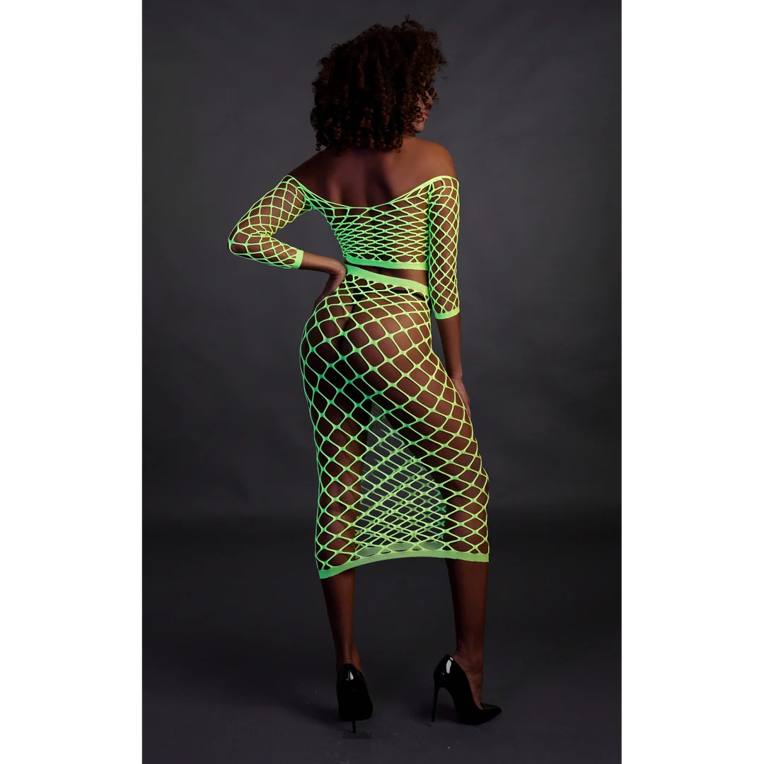 Top corto verde neón con falda larga - Imagen 4