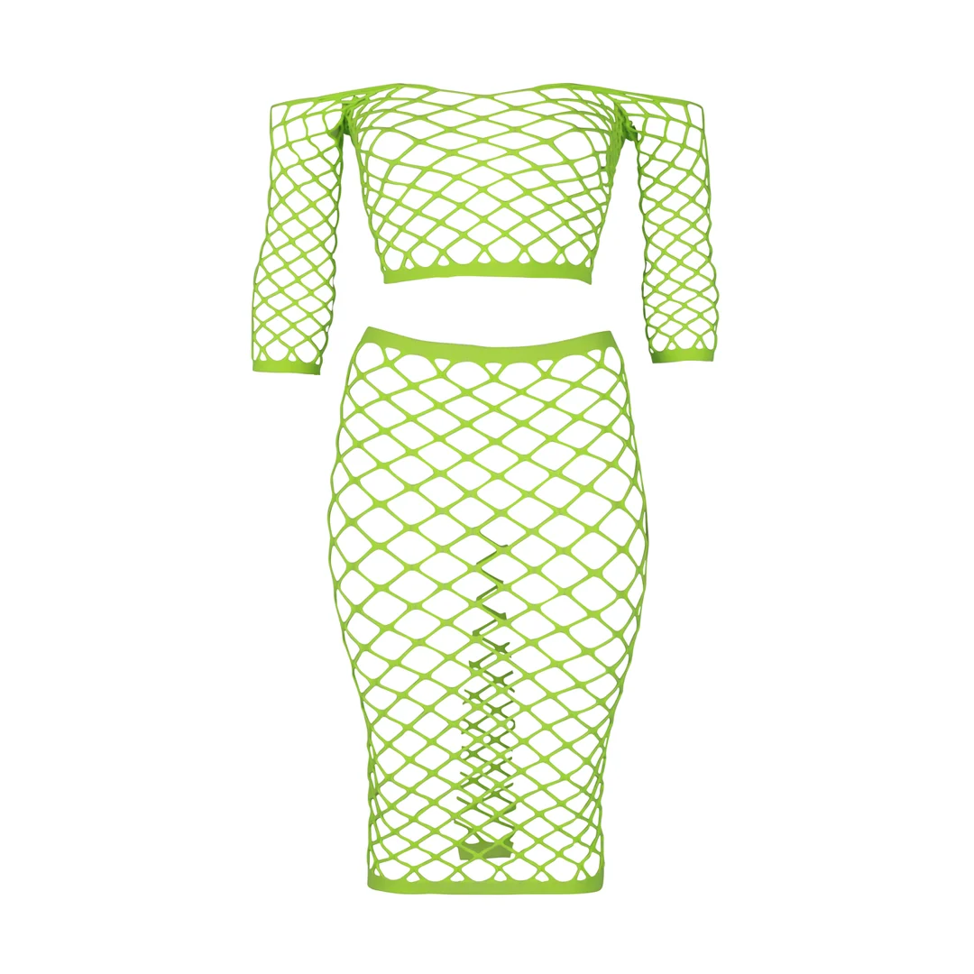 Top corto verde neón con falda larga - Imagen 11