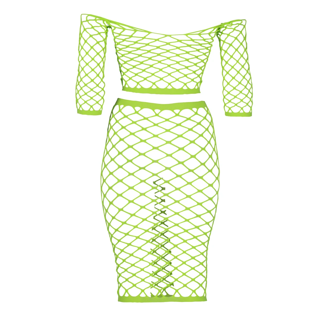 Top corto verde neón con falda larga - Imagen 12