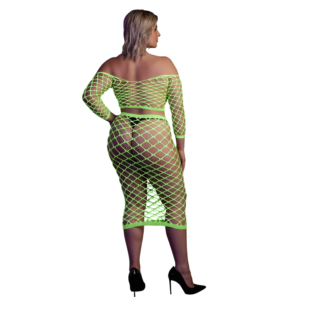 Top corto verde neón con falda larga - Imagen 8